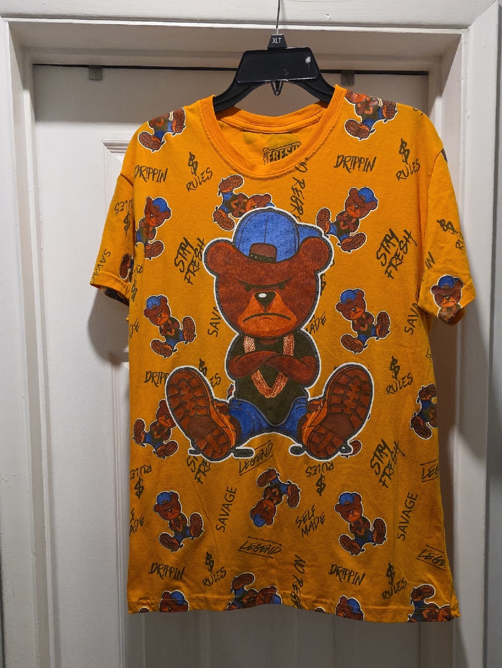 Graphic Teddy Bear Tee in Mustard Yellow